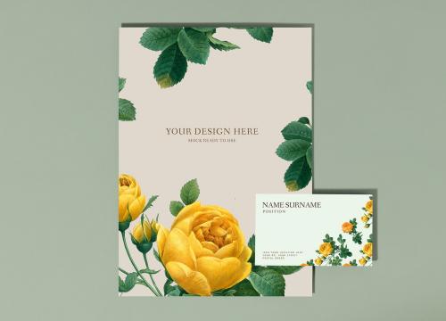 Floral poster and business card mockup - 564398