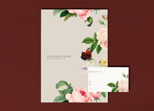 Floral poster and business card mockup - 564400