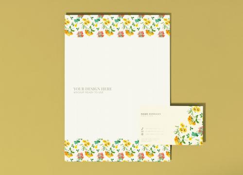 Floral poster and business card mockup - 564402