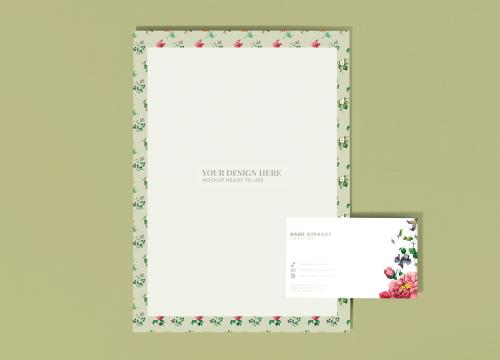 Floral poster and business card mockup - 564420