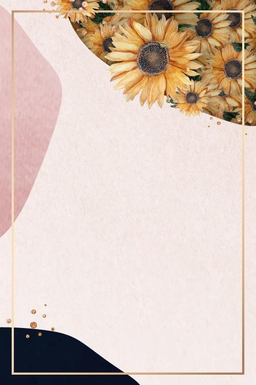 Gold frame on pink collage background with sunflowers patterned vector - 1222479