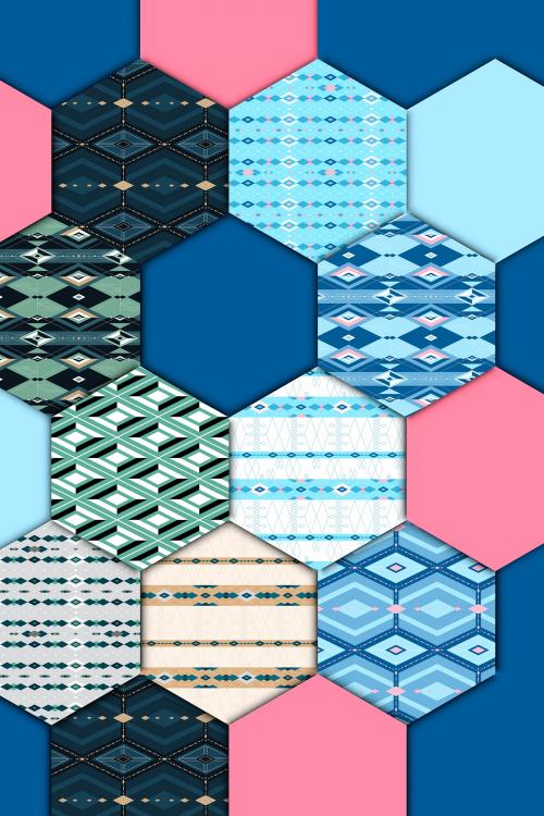 Colorful seamless geometric patterned patchwork set vector - 1222575