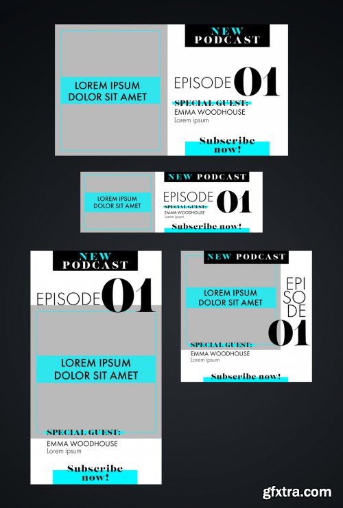 Minimalist Podcast Social Media Layout Kit with Black and Blue Accents 344611258