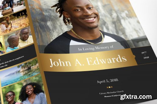 CreativeMarket - Remember Gold Funeral Program Word 4623465