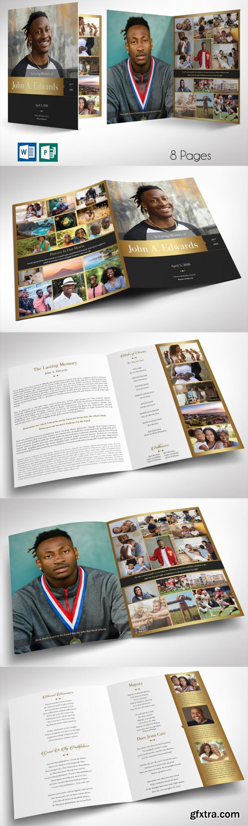 CreativeMarket - Remember Gold Funeral Program Word 4623465