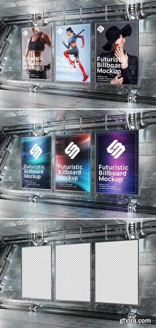 Billboards on Futuristic Underground Wall Mockup 346567001