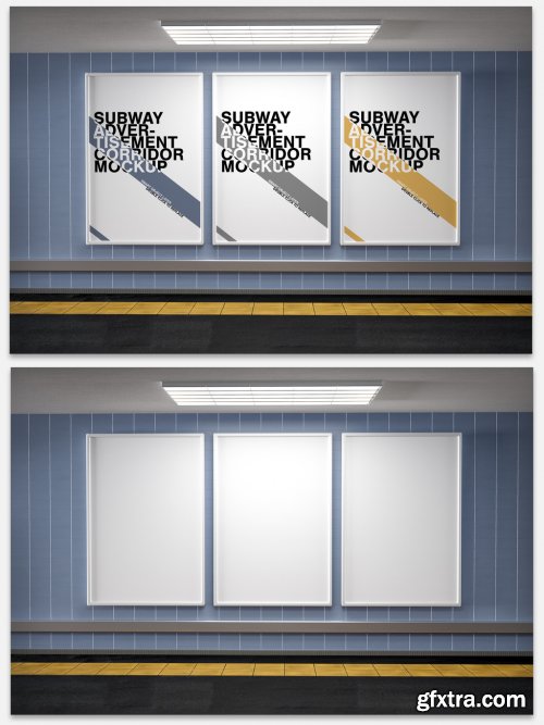 Mockup of Three Subway Corridor Posters 346638717