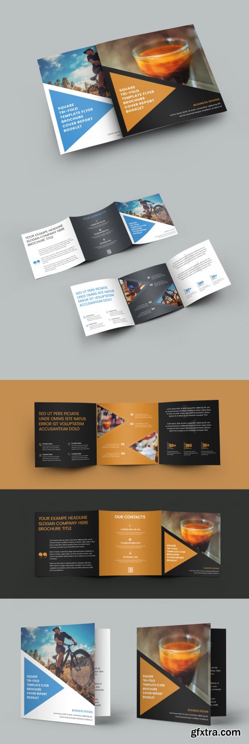 Square Tri-Fold Brochure with Triangles Elements Design 346981396