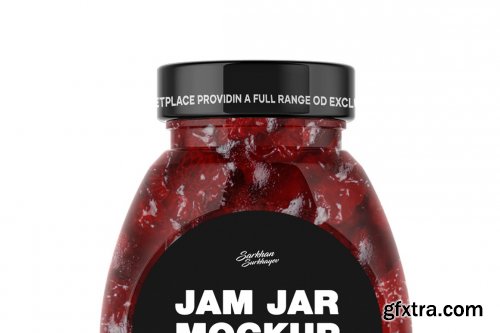 CreativeMarket - Clear Glass Jar w Strawberry Jam 4888298