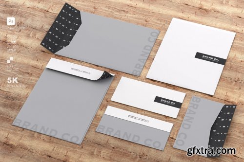 CreativeMarket - Mockup Stationery Kit on Wood and Ma 4579714