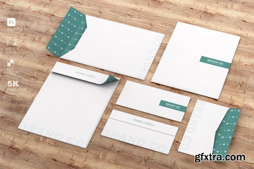 CreativeMarket - Mockup Stationery Kit on Wood and Ma 4579714