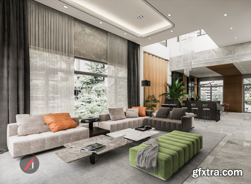 Livingroom Scene Sketchup by A+ Academy