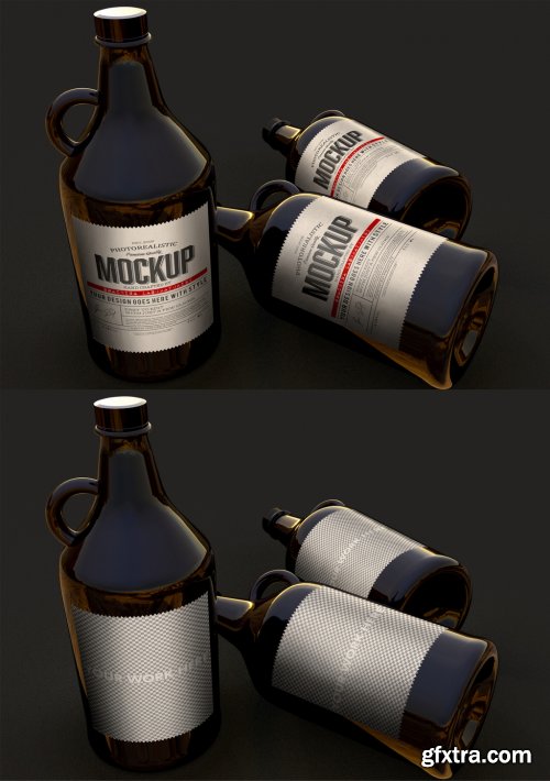 3 Big Dark Beer Bottles Mockup 348945059