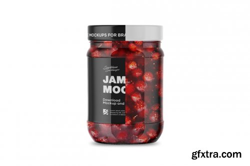 CreativeMarket - Clear Glass Jar with Fig Jam Mockup 4887987