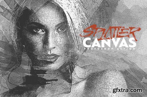 CreativeMarket - Splatter Canvas Photoshop Action 4626349