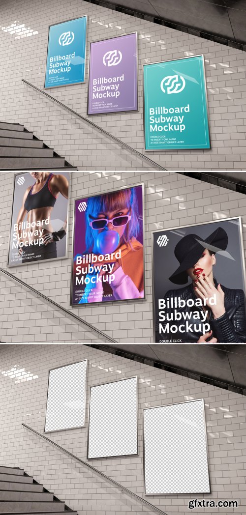 Billboards on Underground Stairs Wall Mockup 350354422