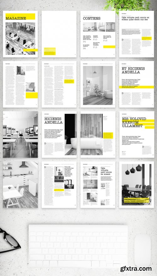 Modern Clean Digital Magazine Layout with Yellow Accents 350983742