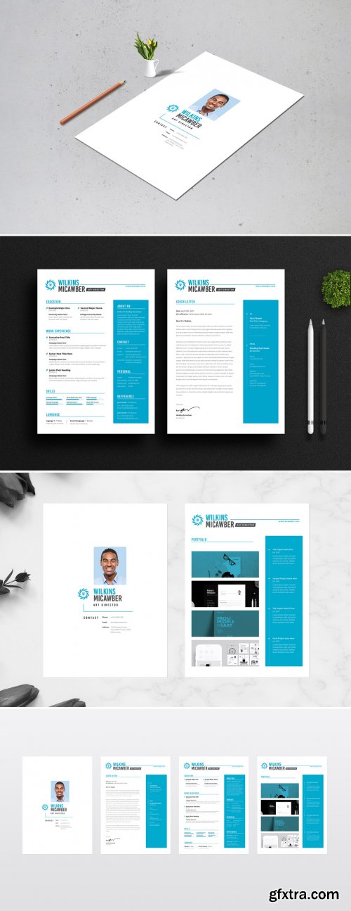 Resume and Coverletter Layout with Turquoise Accents 