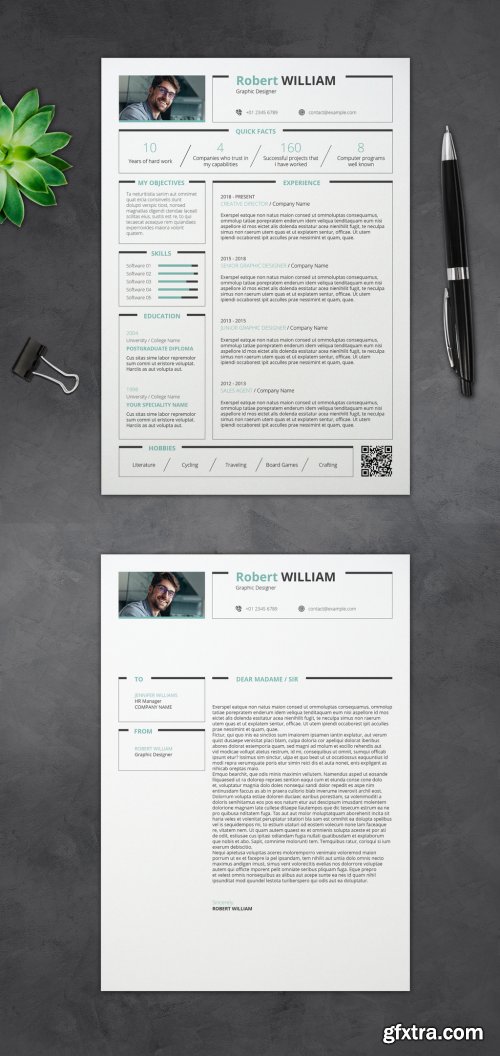 Resume and Coverletter Layout with Turquoise Accents 