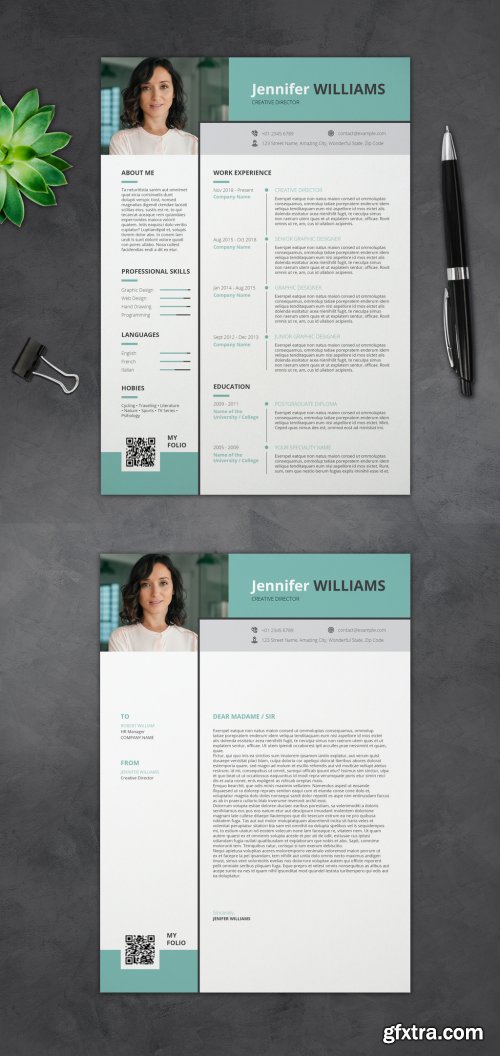 Resume and Coverletter Layout with Turquoise Accents 