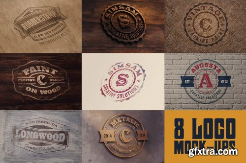 CreativeMarket - 8 Realistic Logo or Text Mock-ups 4981395