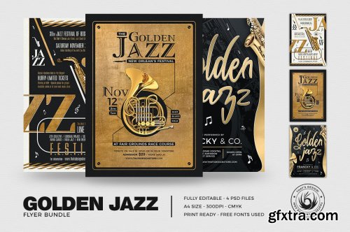 CreativeMarket - Golden Jazz Flyer Bundle 4980753