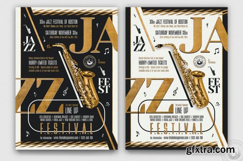 CreativeMarket - Golden Jazz Flyer Bundle 4980753