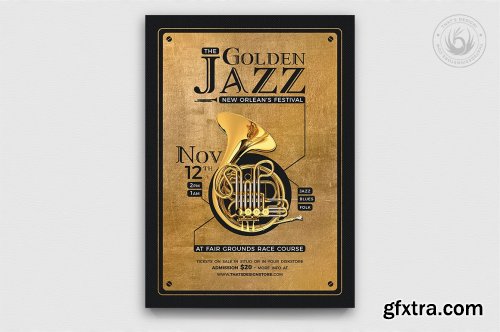 CreativeMarket - Golden Jazz Flyer Bundle 4980753