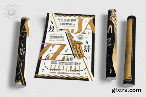 CreativeMarket - Golden Jazz Flyer Bundle 4980753