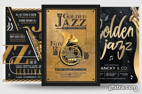 CreativeMarket - Golden Jazz Flyer Bundle 4980753