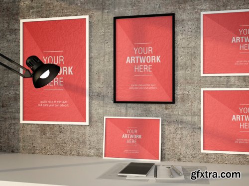 Framed Posters in Office Mockup 353207130