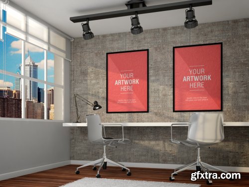 Framed Posters in Office Mockup 353207130