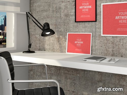 Framed Posters in Office Mockup 353207130