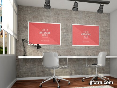 Framed Posters in Office Mockup 353207130