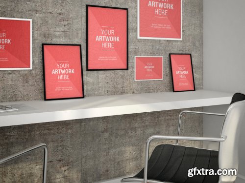 Framed Posters in Office Mockup 353207130