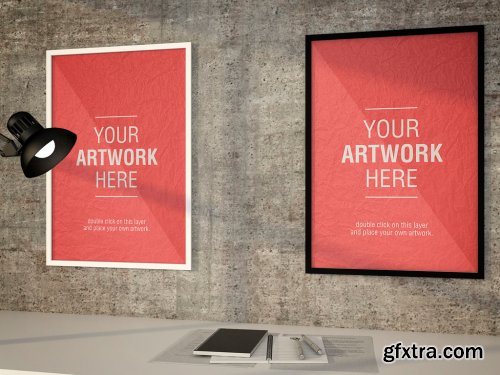 Framed Posters in Design Office Mockup 