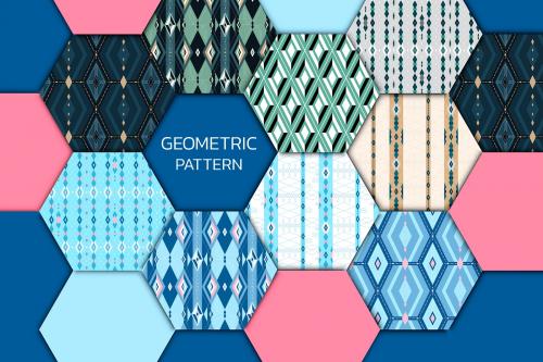 Colorful seamless geometric patterned patchwork set vector - 1222586