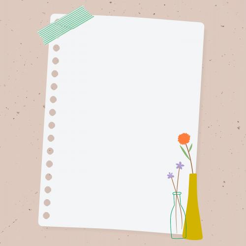 Doodle flowers in vases note paper on pink background vector - 1222876