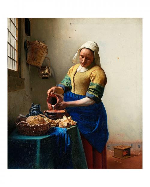 The Milkmaid vintage painting wall art print and poster design remix from the original artwork. - 2267265