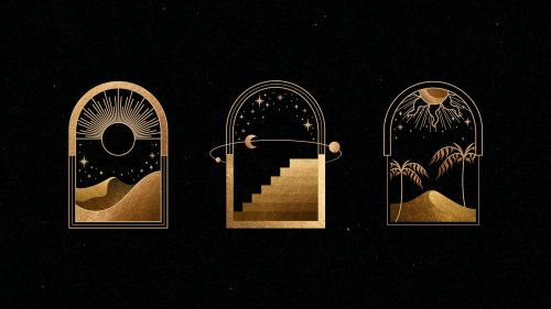 Mystical golden frames on black background vector set - 1224042