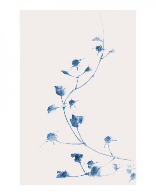 Blue blossoms vintage illustration wall art print and poster. Remix of original painting by Hokusai. - 2266764