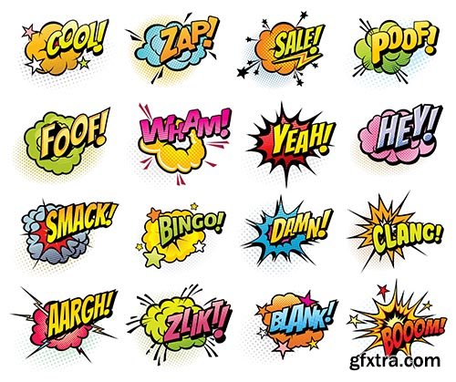 Comics speech bubbles and sound blast icons 