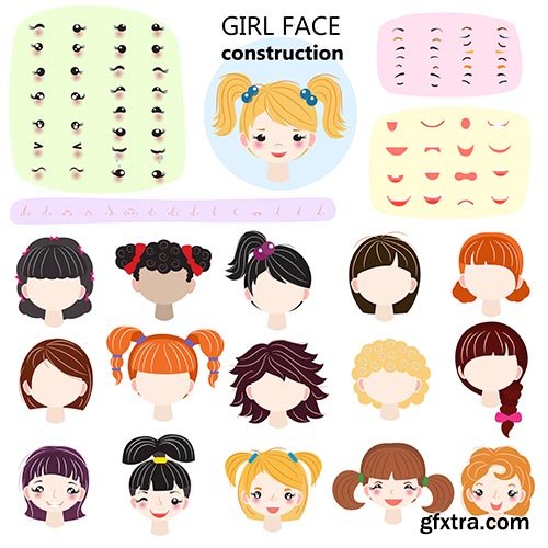 Girl face constructor vector kids character avatar 