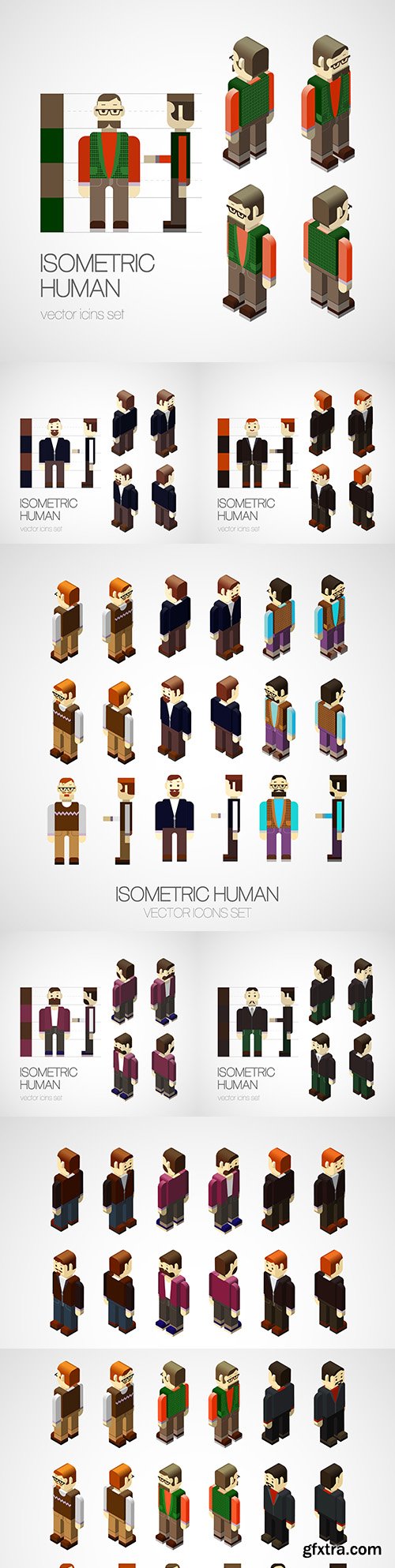 Business people in a strict suit isometric set 
