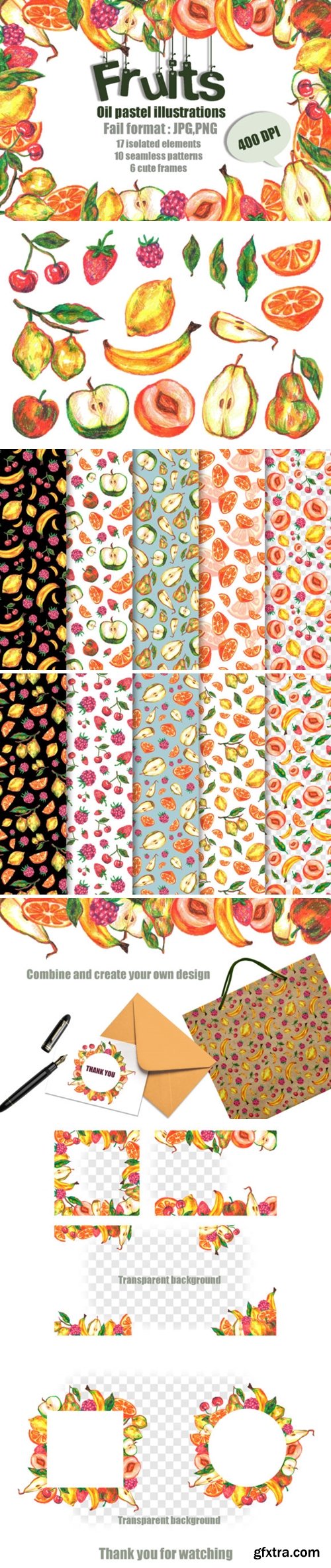 Fruits Oil Pastels Illustrations Set 4245086