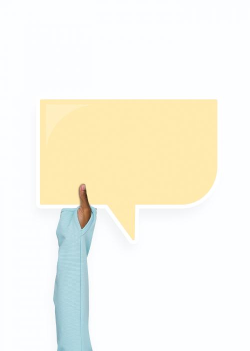 Hand holding a speech bubble cardboard prop - 526480