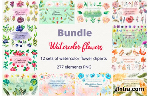 Bundle. Watercolor Flowers. Clipart 4235609