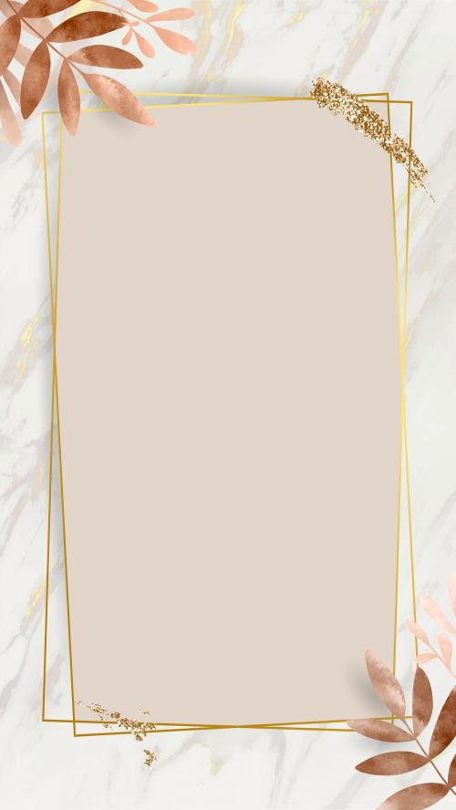 Leafy golden rectangle frame vector - 1216966