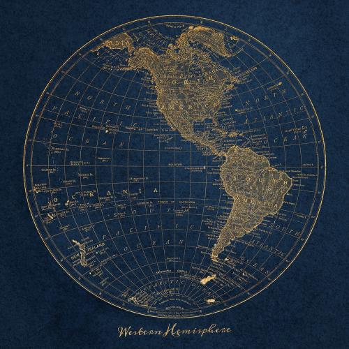 Western Hemisphere map vintage illustration, remix from original artwork. - 2267787