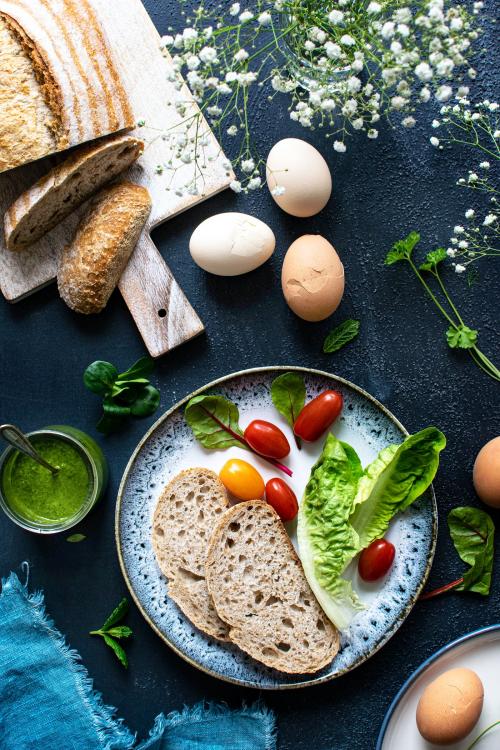 Fresh homemade healthy bread flatlay - 2269664